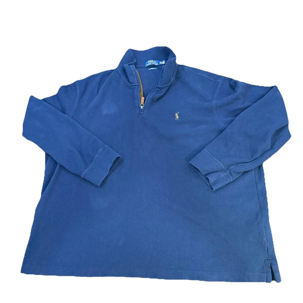 Polo Ralph Lauren Sweater Mens XXL Blue 1/4 Zip Mock Neck Cotton Logo Pullover